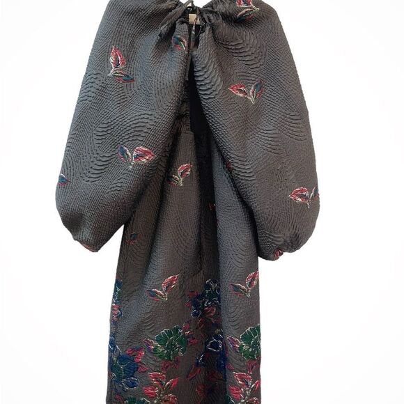 Ganni Gray Floral Midi Dress - Picture 10 of 11